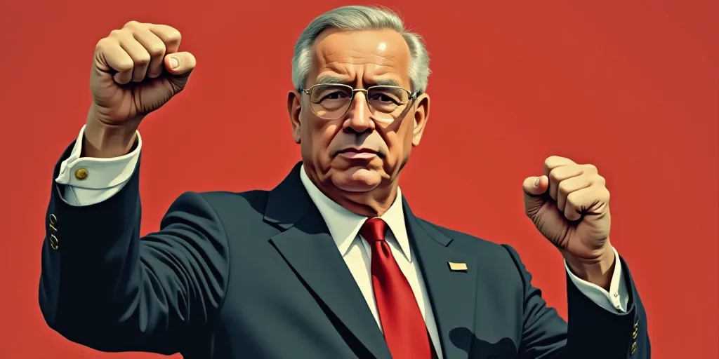a man in a suit and tie is holding his fist up and making a fist gesture with his right hand, Donald