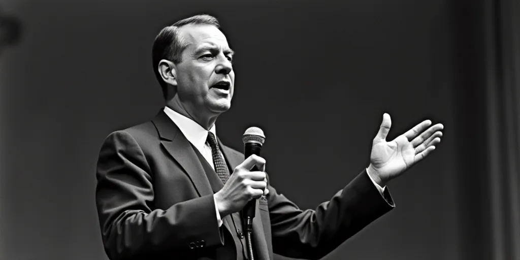 a man in a suit and tie making a gesture with his hand while standing in front of a microphone, Adol