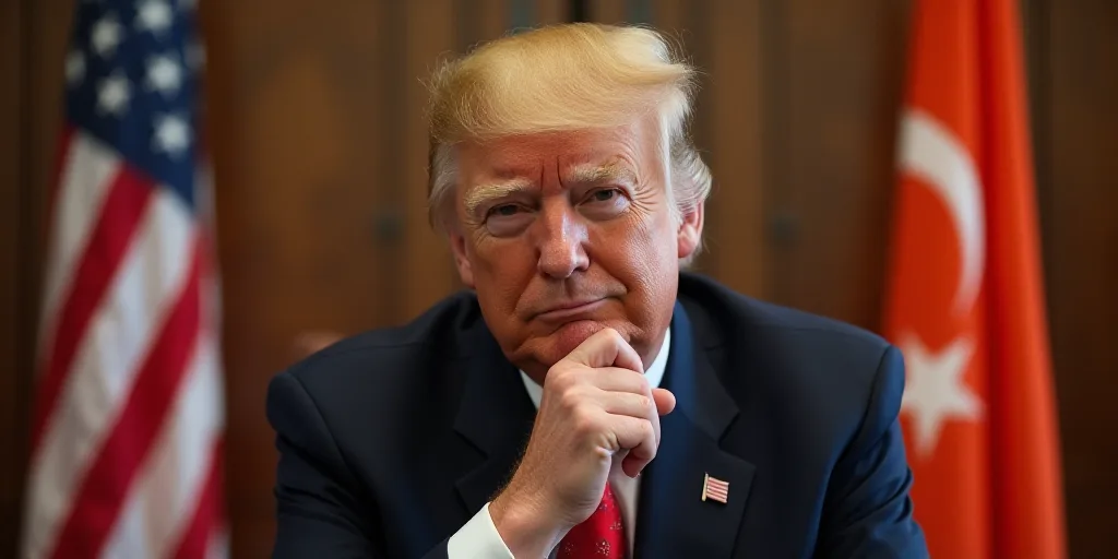a man in a suit and tie sitting in front of a flag and a flag pole with a hand on his chin, Donald R