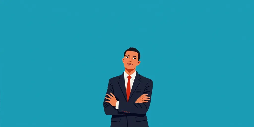 a man in a suit and tie standing with his arms crossed in front of him, with a blue background, Carl