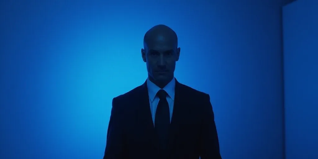 a man in a suit and tie standing in front of a blue background with a caption that reads miguel gonz