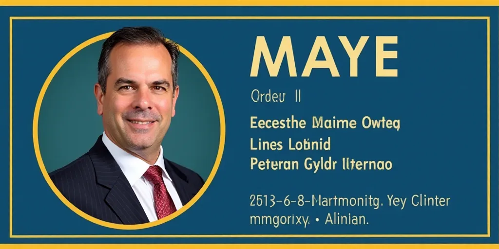 a man in a suit and tie with a blue background and a yellow border around him is a business card wit