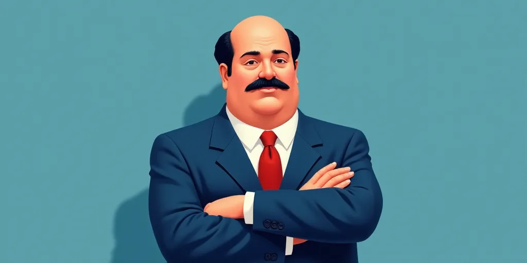 a man in a suit and tie with his arms crossed and his arms crossed, with a blue background, Fernando