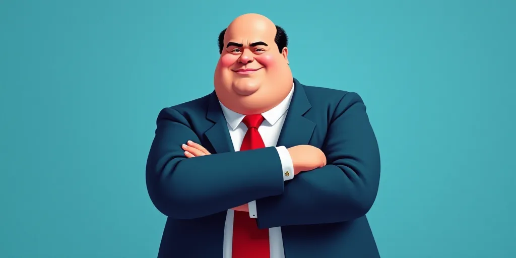 a man in a suit and tie with his arms crossed and his arms crossed, with a blue background, Fernando