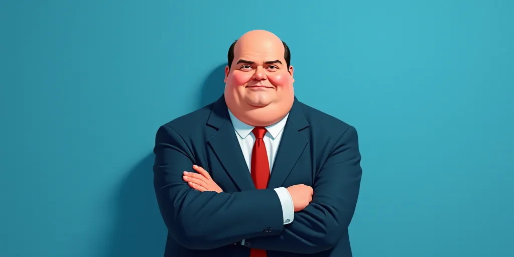 a man in a suit and tie with his arms crossed and his arms crossed, with a blue background, Fernando