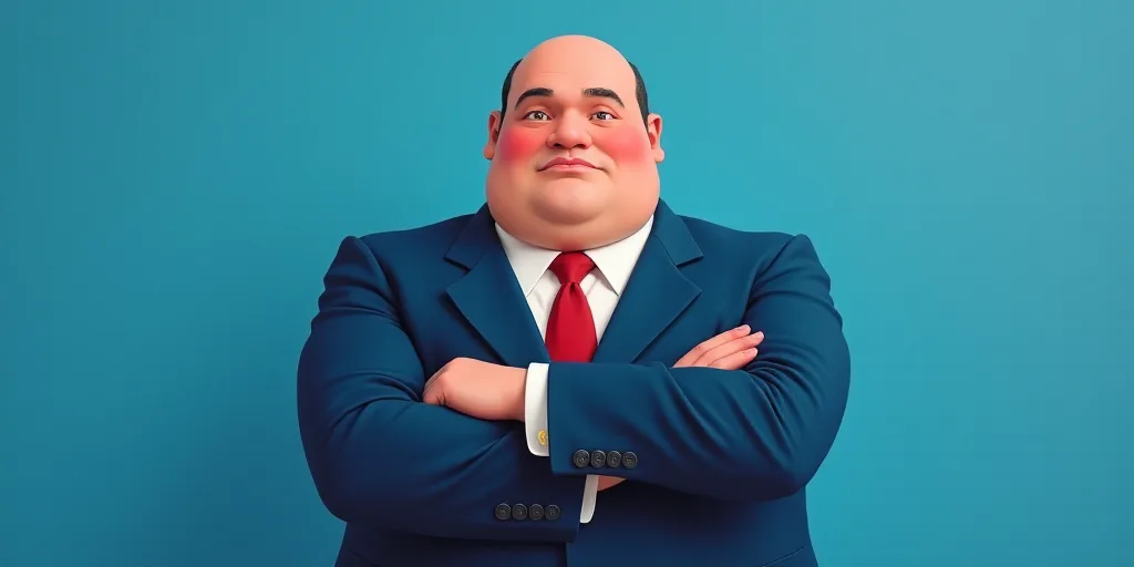 a man in a suit and tie with his arms crossed and his arms crossed, with a blue background, Fernando