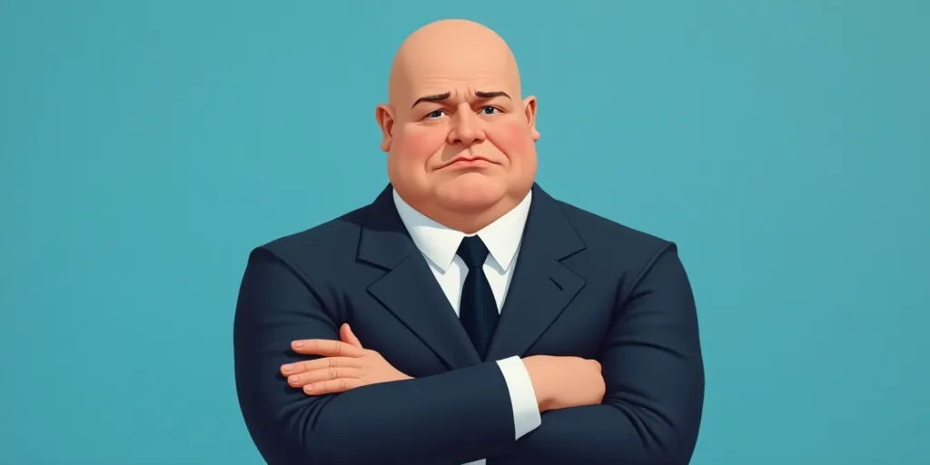 a man in a suit and tie with his arms crossed and his arms crossed, with a blue background, Fernando