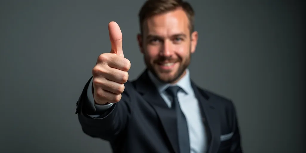a man in a suit giving a thumbs up sign at the camera with his hand up in the air, Avgust Černigoj,