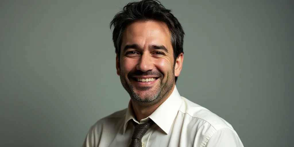 a man in a tie is smiling for the camera with a caption in spanish above him that reads, enrique cam