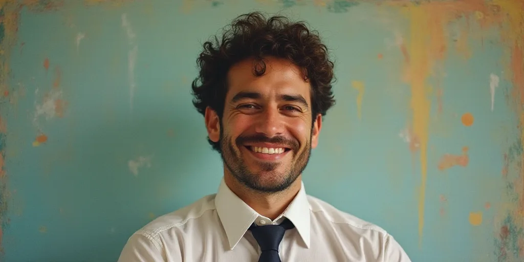 a man in a tie is smiling for the camera with a caption in spanish above him that reads, enrique cam