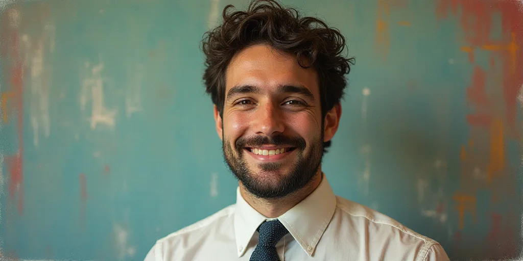 a man in a tie is smiling for the camera with a caption in spanish above him that reads, enrique cam