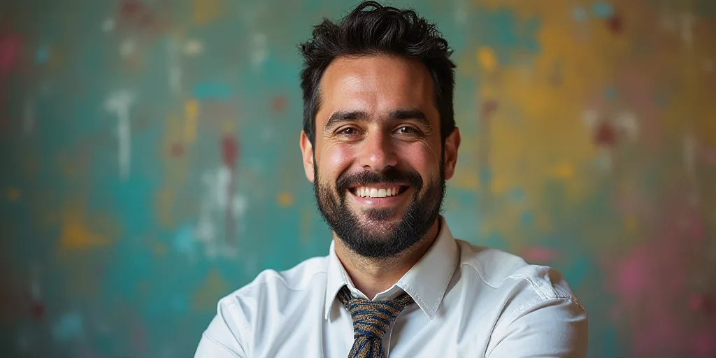 a man in a tie is smiling for the camera with a caption in spanish above him that reads, enrique cam