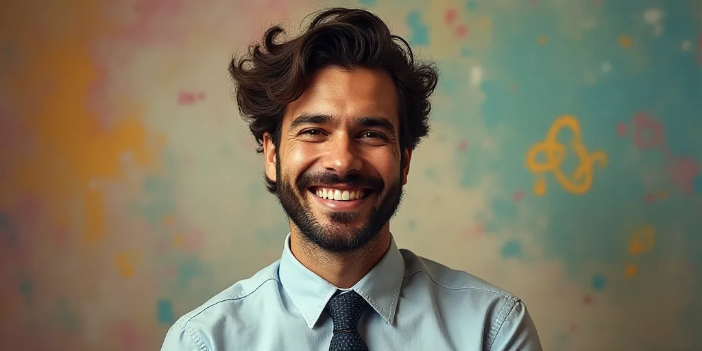 a man in a tie is smiling for the camera with a caption in spanish above him that reads, enrique cam