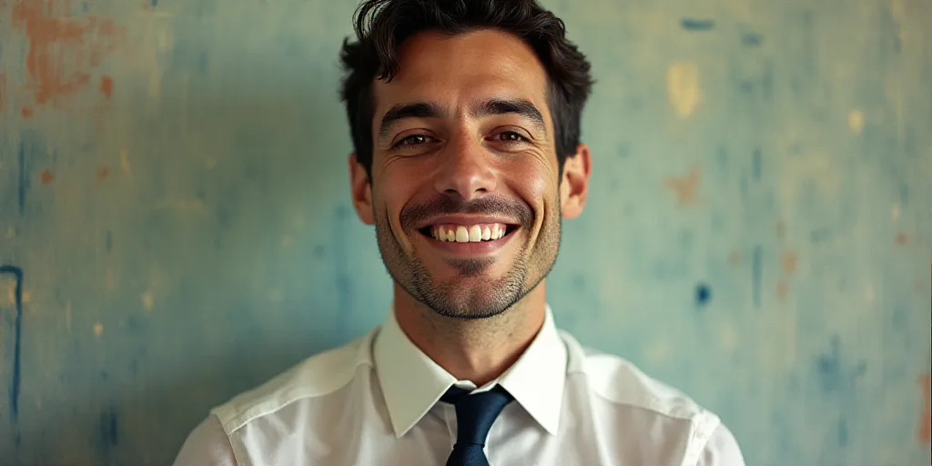 a man in a tie is smiling for the camera with a caption in spanish above him that reads, enrique cam