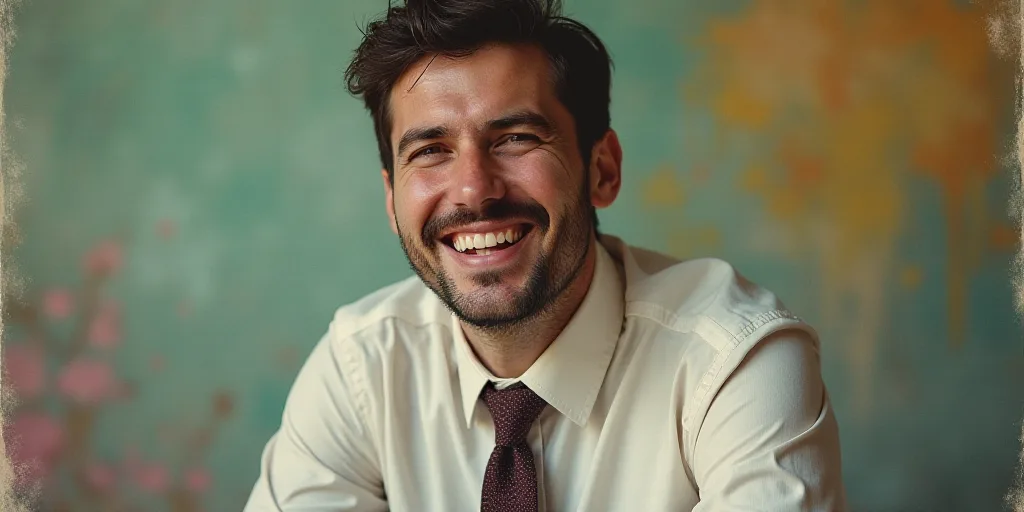 a man in a tie is smiling for the camera with a caption in spanish above him that reads, enrique cam