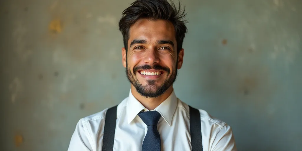 a man in a tie is smiling for the camera with a caption in spanish above him that reads, enrique cam