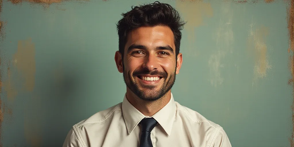 a man in a tie is smiling for the camera with a caption in spanish above him that reads, enrique cam