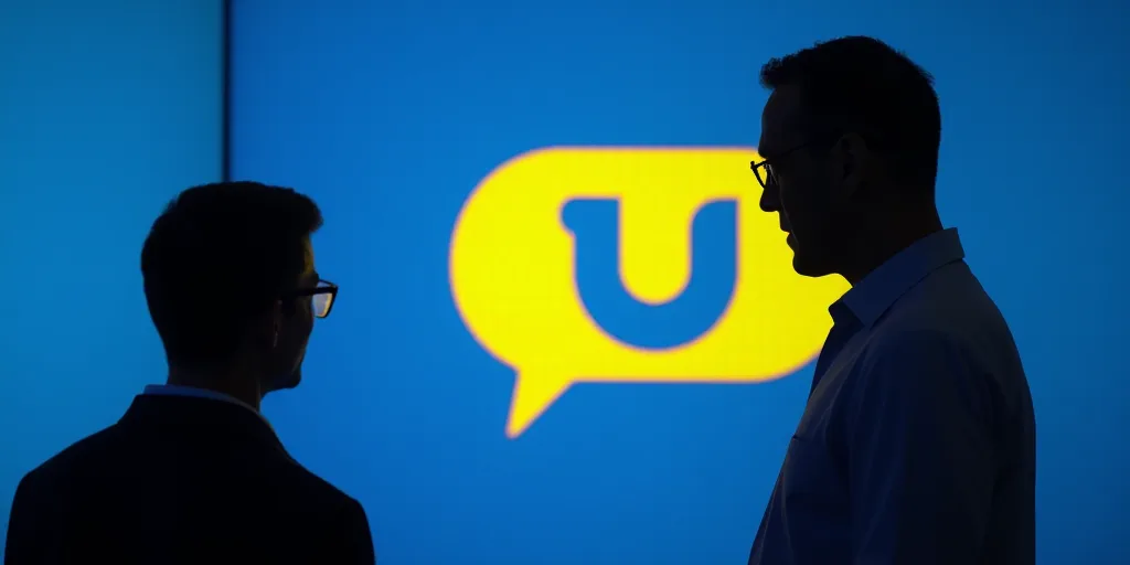 a man is silhouetted against a blue and yellow logo of the company, the logo of the company, Everett