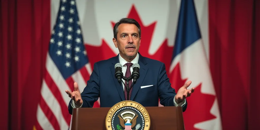 a man standing at a podium with a microphone in front of a flag backdrop and a sign that says kast p