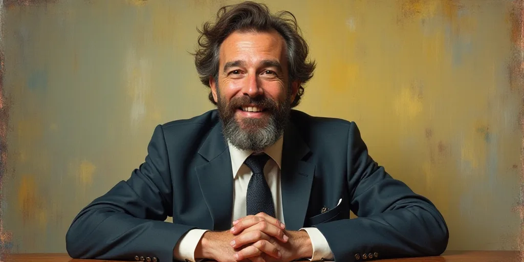 a man with a beard and a tie is smiling for the camera with his hands folded in front of him, Edward