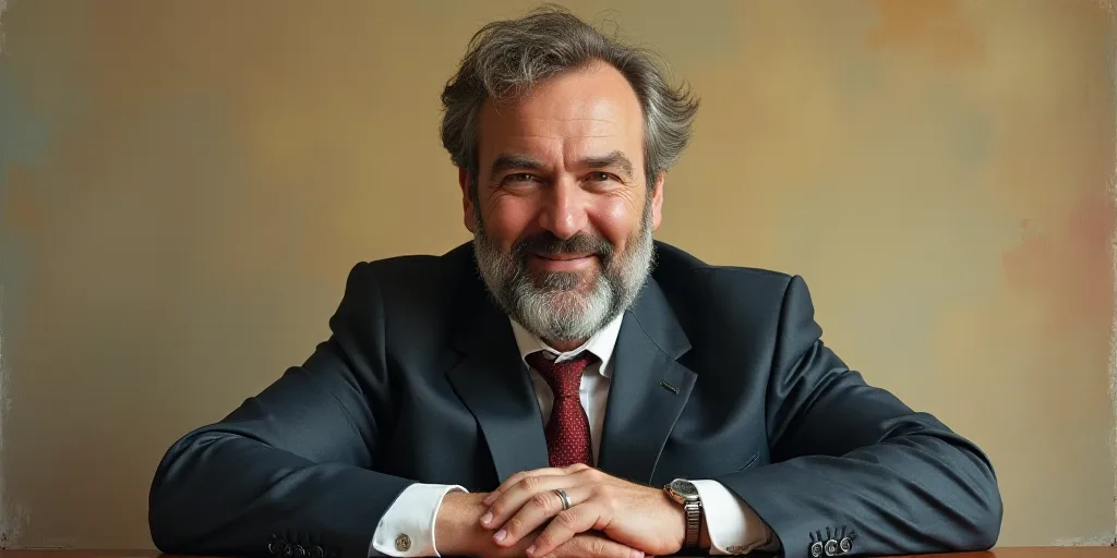 a man with a beard and a tie is smiling for the camera with his hands folded in front of him, Edward