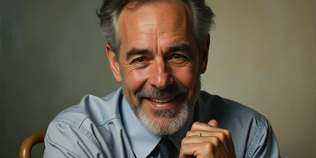a man with a beard and a tie is smiling for the camera with his hands folded in front of him, Edward