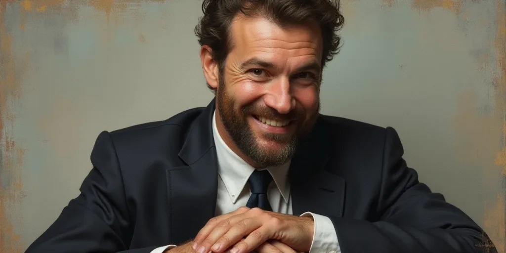 a man with a beard and a tie is smiling for the camera with his hands folded in front of him, Edward