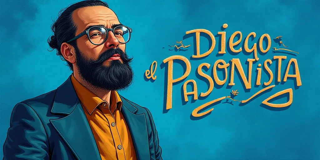 a man with a beard and glasses standing in front of a blue background with the words, el pasonista,