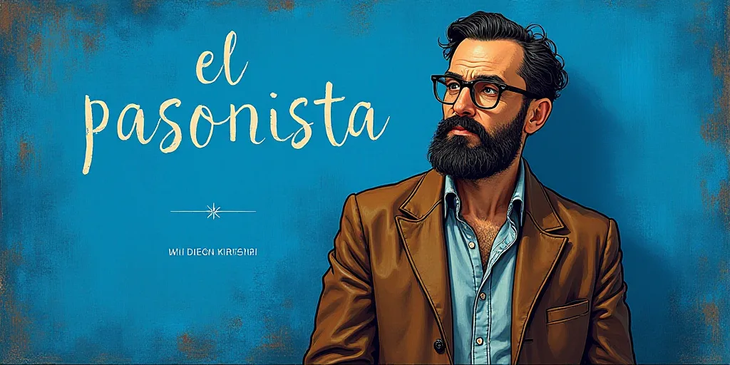 a man with a beard and glasses standing in front of a blue background with the words, el pasonista,