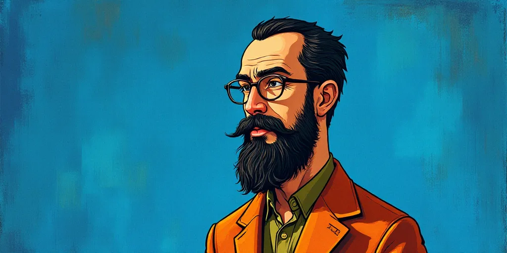 a man with a beard and glasses standing in front of a blue background with the words, el pasonista,