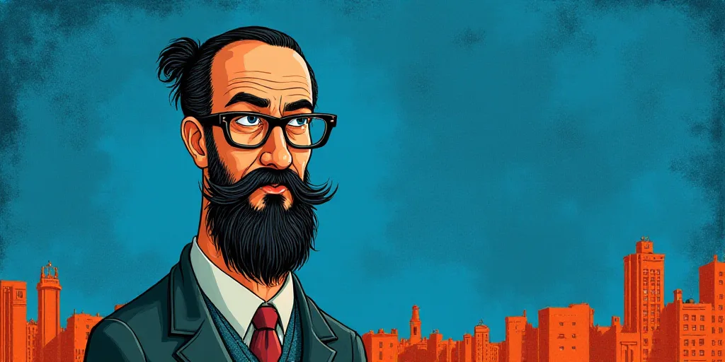 a man with a beard and glasses standing in front of a blue background with the words, el pasonista,