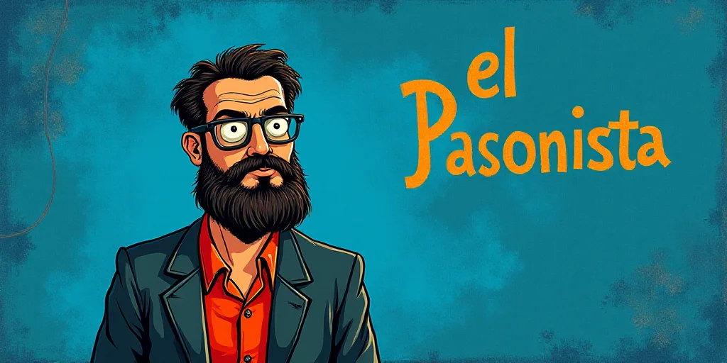 a man with a beard and glasses standing in front of a blue background with the words, el pasonista,