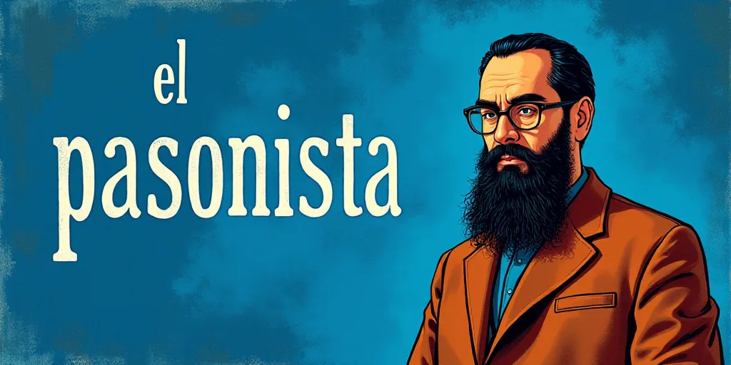 a man with a beard and glasses standing in front of a blue background with the words, el pasonista,