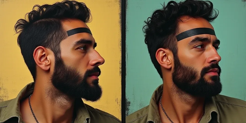 a man with a black strip on his forehead and a picture of a man with a black strip on his forehead,