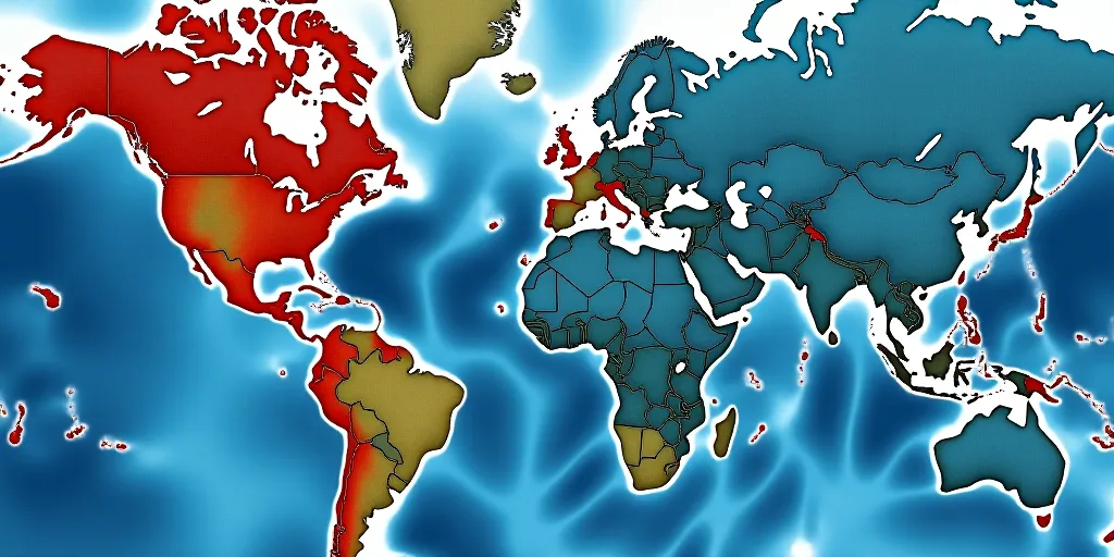 a map of the ocean with different areas marked in red and blue and a map of the ocean with different