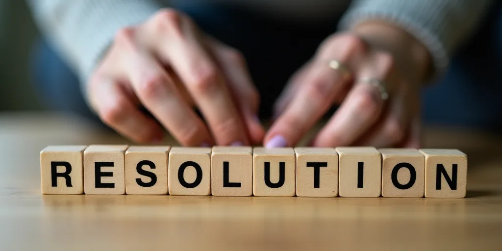 a person arranging blocks with numbers on them to spell out the numbers for a new year's resolution,