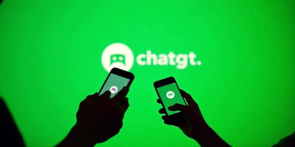 a person holding a cell phone in front of a green background with a logo on it that says chatgt, Ant