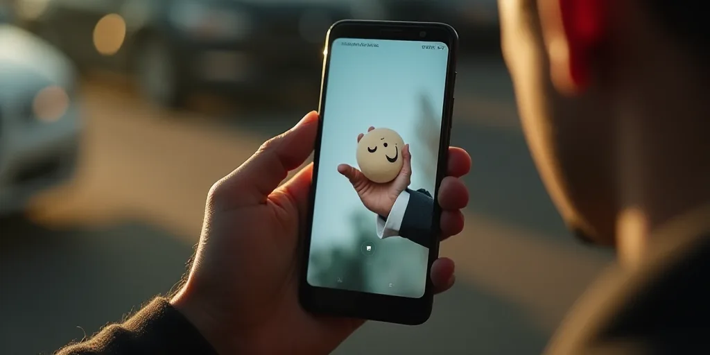 a person holding a cell phone with a picture of a hand holding a smiley face on it's screen, Ahmed Y