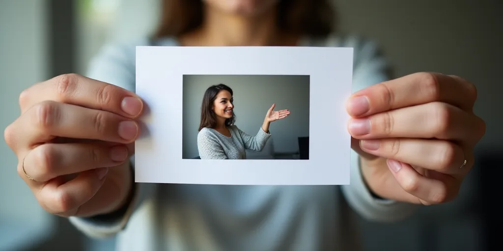 a person holding a paper with a picture of a person holding a piece of paper with a picture of a per