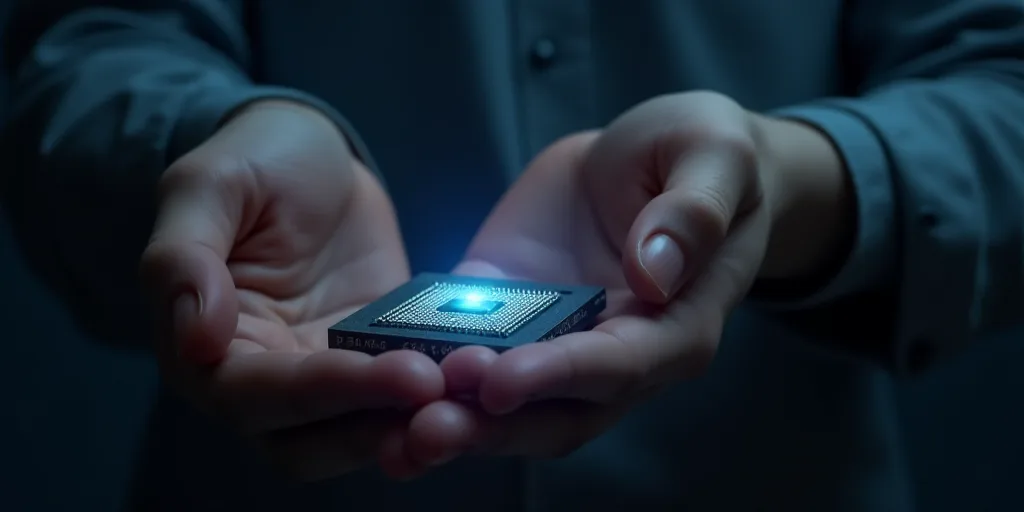 a person holding a small electronic device in their hand with a finger on it's thumb and a micro pro