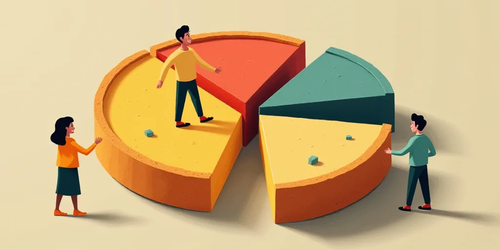 a pie chart with a person in the middle of it and a woman in the middle of the pie, Ceferí Olivé,
