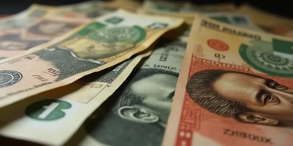a pile of mexican currency with a man's face on it and a few hundred peso bills, David Alfaro Siquei
