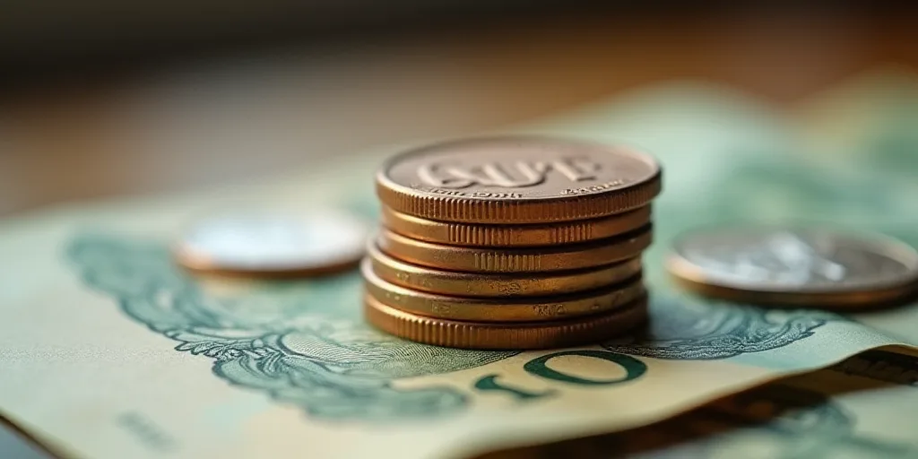 a pile of money with a penny on top of it and a coin on the bottom of the pile, Avgust Černigoj, ve