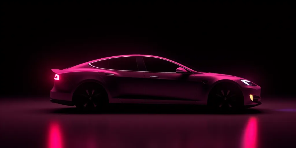 a pink tesla logo on a black background with a pink glow on it's side and a red tesla logo on the si