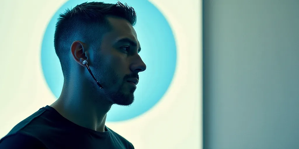 a poster with a man in a black shirt and a blue circle on it that says,'the power of innovation ', C