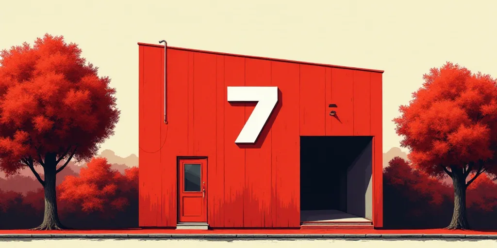 a red building with a sign that says vector 7 on it's side and trees in front of it, Eliseu Visconti
