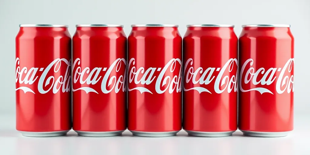a row of coca - cola cans are shown in this picture, with the top one red and the bottom one white,