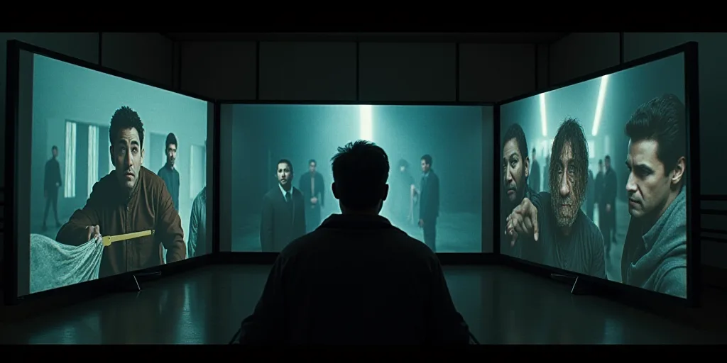 a screen shot of a movie streaming app with multiple movie scenes and a movie title in the center of