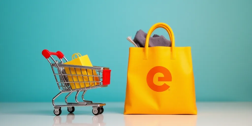 a shopping cart next to a bag and a bag of bags with the logo of a store on it, Bourgeois, toy, a st