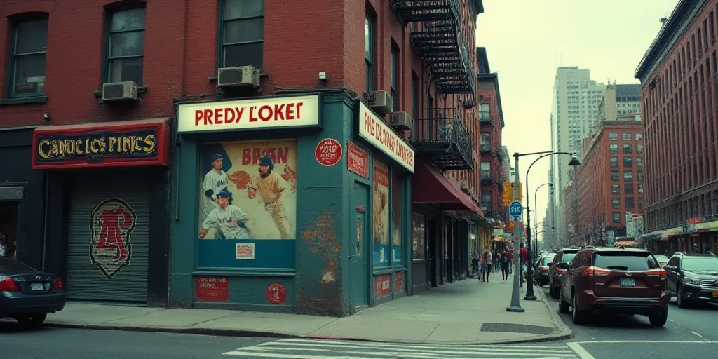 a sign on a building advertising a team of baseball players on the street in new york city, new york